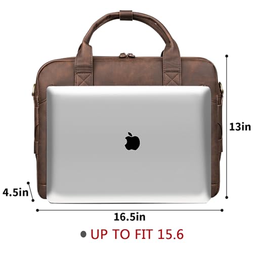 Leather Briefcases for Men 15.6 Inch Laptop Briefcase Business Messenger Bag Retro Waterproof Computer Bag Perfect Birthday Gifts For Husband, Brown4