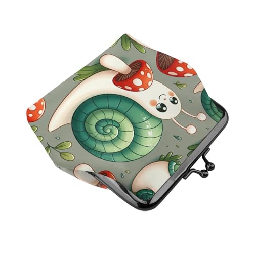 Pu Leather Buckle Coin Purse Snails-Mushrooms-Pattern Girls Kiss-Lock Change Purse Wallets3