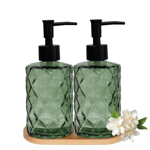 Glass Hand and Dish Soap Dispenser Set of 2 with Plastic Pumps, B...