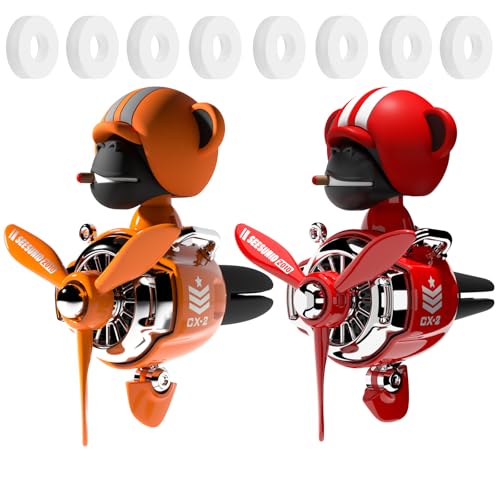 Image of 2Pcs Car Air Fresheners, Cute Bear Pilot Automotive Air Outlet Creative Car Perfume Diffuser, Automotive Accessories Air Vent Decoration with 8 Fragrant Tablets (Orange 1+Red 4)