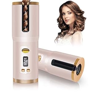 Hair Curler, Cordless Automatic, Danceheart Portable Ceramic Barrel with 6 Temperature & LCD Timer Settings Fast Heating Hair Styling,Glod2