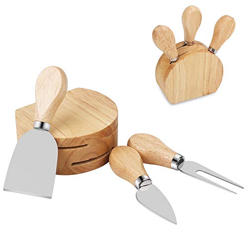 Freehawk 3-Piece Cheese Knife Set with Wood Stand, Stainless Steel Cheese Slicer, Cheese Knife Shaver, Spreader and Fork with Wooden Handle Freehawk 3-Piece Cheese Knife Set with Wood Stand, Stainless Steel Cheese Slicer, Cheese Knife Shaver, Spreader and Fork with Wooden Handle