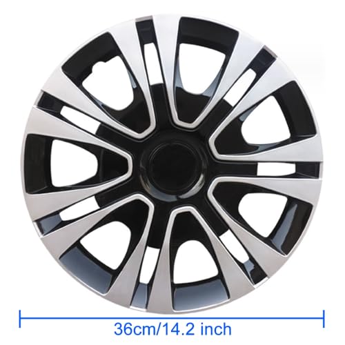 Image of Black with Silver Hubcap Wheel Cover Replacement Kit 13 inch Hub Caps Wheel Rim Cover Car Exterior Accessories Pack of 4, 13 Inches