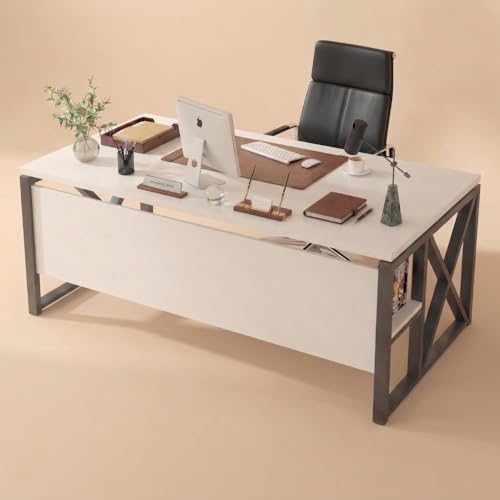 Image of TEKAVO Burako Executive Workstation Table for Home & Office | Office Table for Office Work | 160 cm Long Table and 80 cm Depth with Bottom Storage Shelf - DIY