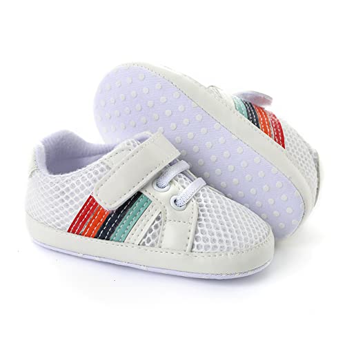 Image of Clowora Baby Boys Girls Shoes Non-Slip Rubber Sole Sneakers Infant First Walking Toddler Crib Shoes Newborn Loafers Flats. (21 /White panel, Infant, 0 Months, Age Range, US Footwear Size System, 6 Months, Medium)