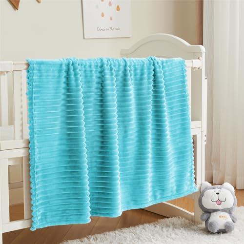 Image of BEDELITE Baby Blankets for Boys Girls 30 inchx 40 inch - 3D Ribbed Jacquard Cute Fuzzy Fleece Blanket, Warm and Breathable Soft Cozy Infant Toddler Blanket for Newborn All Seasons Suitable, Light Blue
