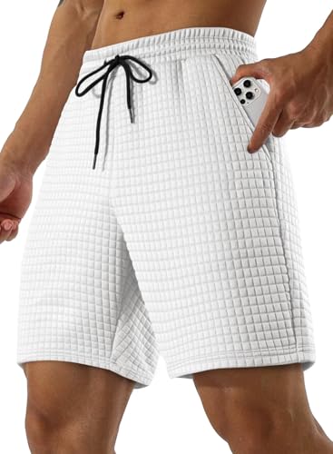 JMIERR Mens Sweat Shorts Casual Stretch Elastic Waist Waffle Workout Gym Short 7 inch Inseam Running Short with Pocket