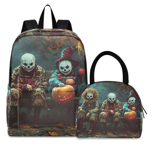 Backpack Lunch Bag Set Halloween Monster in Park Print, Big Storage Travel Backpacks with Insulated Lunch Box for Office Hiking Picnic - Main Image