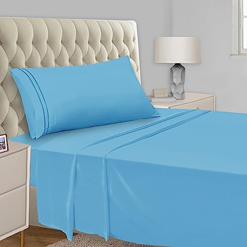 Mejoroom Twin Sheet Set - Kids Sheet & Pillowcase Sets - Hotel Luxury Twin Sheets For Boys Girls -Deep Pocket Fitted Sheet,Hypoallergenic,Wrinkle& Breathable,Fade Resistant - 3 Piece(Twin,Denim Blue) #TOP3
