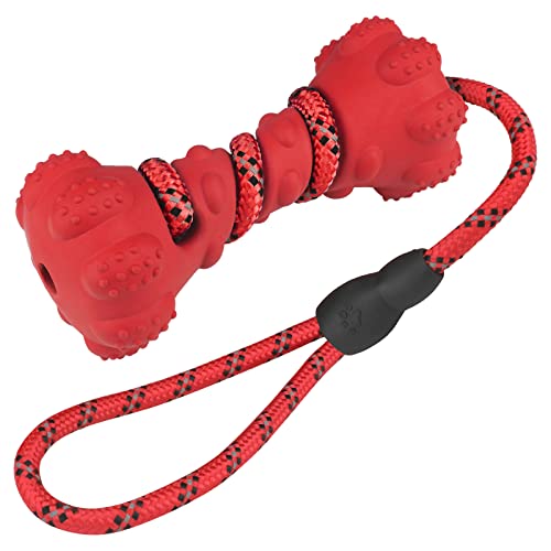 Pelota para Perros con Cuerda, Juguetes Interactivos de Perros, Juguete Masticable para Perros, Goma Natural Juguete Resistente a Mordeduras para Perros Cepillo Dientes Limpieza Masticable - Rojo Cover
