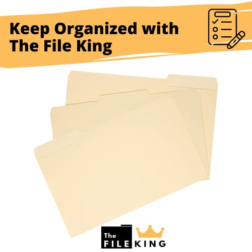 The File King 1/3 Cut Top Tab Manila File Folder - Legal Size | Box Of 100 | Made In America | Assorted Tab Positions | 11-Point Fiber | Organize Papers For Easy Storage #TOP5