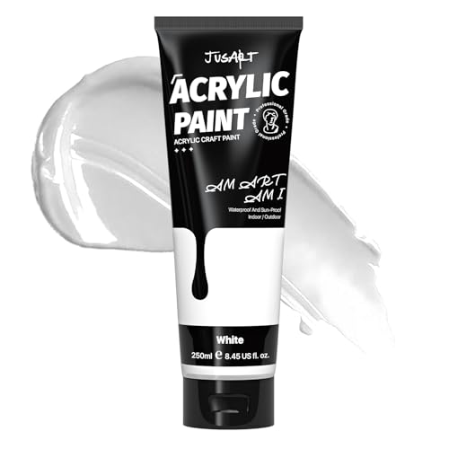 JusArt Acrylic Paint Titanium White Paint Tubes (250ml /8.45 oz Non-Toxic & Rich Pigment Art Craft Paints for Canvas Painting Wood Fabric Stone Ceramics Art Supplies for Artists Adults