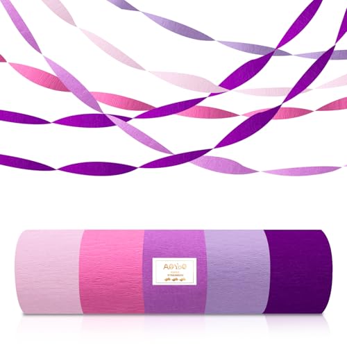 5 Rolls Purple Pink Crepe Paper Streamers Lavender Hot Pink Party Decorations Hanging Streamer Backdrop for Women Girls Birthday Wedding Baby Shower Mermaid Unicorn Butterfly Theme Party Supplies