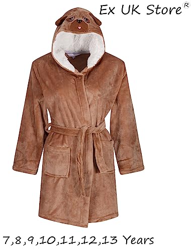 Ex UK Store Girls Dressing Gown Puppy Dog Novelty Hood Soft Luxury Plush Nightwear 7 to 13 Years (Pug 7/8y) - Image 2