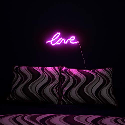 Isaac Jacobs 17.5" X 7" Inch Led Neon Pink “Love” Wall Sign For Cool Light, Wall Art, Bedroom Decorations, Home Accessories, Party, And Holiday Decor: Powered By Usb Wire (Love) #TOP5