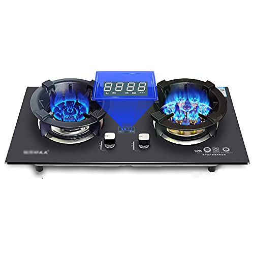 Gas Hob 72Cm Kitchen Gas Cooktop,Built-In Gas Stoves,2-Zonegas Hob Explosion-Proof Black Crystal Glass Panel (C NG) (R NG)