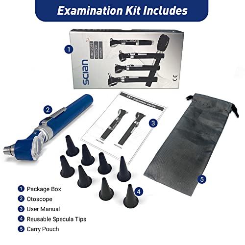 Scian Otoskop Kit – Ear Scope Otoskop mit LED Licht, 3 fache Vergrößerung, 4 Speculum Tips Größe, leichtes Diagnostik Ohrpflege-Tool für Kinder, Erwachsene, hunde, Heimgebrauch (Blau)