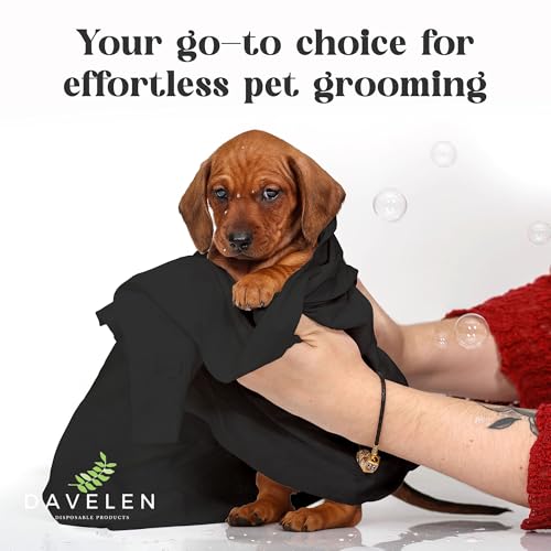 Image of DAVELEN Disposable Pet Towels (50-Pack), Super Absorbent, for Small, Medium, Large Dogs & Cats | Paws, Fur, Body Use | Bleach and Dye Free, Ecofriendly | Towels Size: 31.5 inch x 15.5 inch (Black)