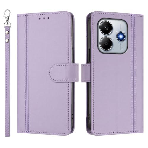 symboly Leather Case for Redmi Note 14 4G 164, Slim Fit Leather Folio Wallet Case with Magnetic Lock Card Holder Adjustable Kickstand Cover for Redmi Note 14 4G 164, Lavender
