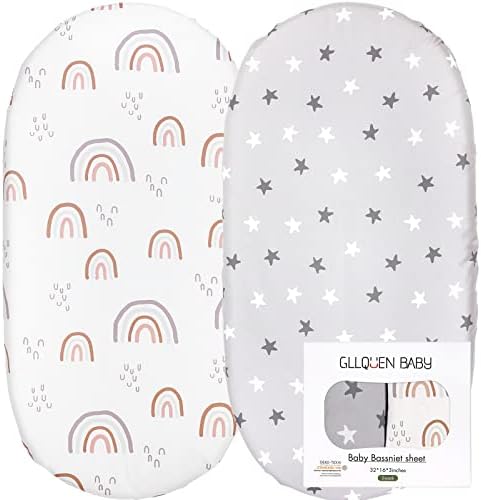 2 Pack of Moses Basket Sheets, 100% Microfiber- Breathable, Cozy and Lightweight Baby Bassinet Sheets for Boy and Girl, Fits All Bassinet Mattress Shapes, Hourglass, Crib Sheets for Oval (Animal)
