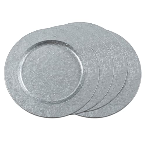 Platos decorativos metálicos galvanizados, redondos 13 pulg, pack 4 miniatura 1