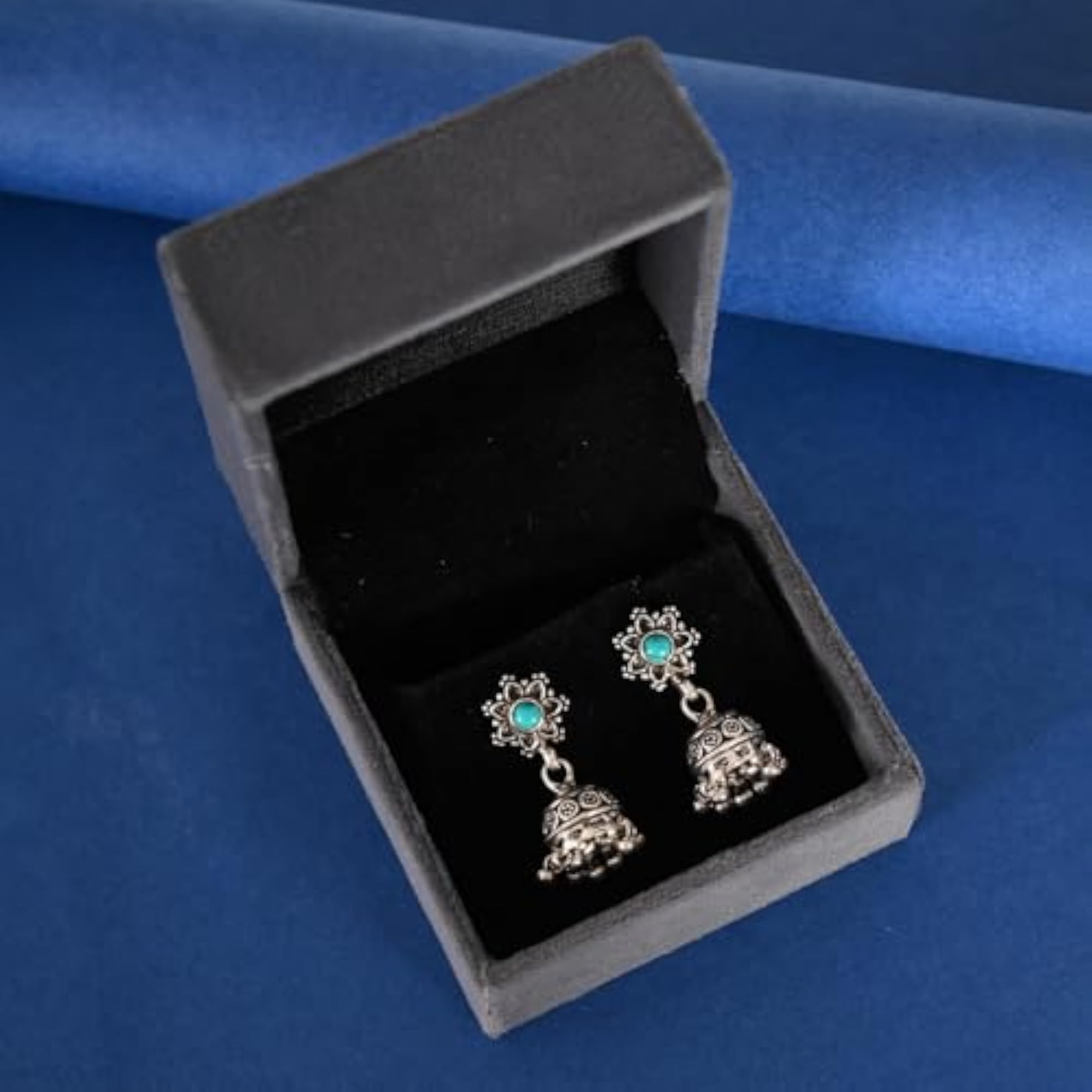 Women's Antique Silver Oxidized Floral Jhumki Earrings
