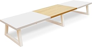 TEAMIX 42 inch Large Dual Monitor Riser, Extra Long Monitor Stand Riser Wide TV Stand Riser White Monitor Stand for 2 Monitors Wood & Steel Desktop Riser for Dual Screen Office Desk Organization (White+Maple)