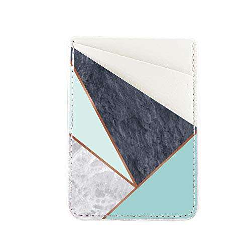 Obbii Metallic Gold PU Leather Card Holder for Back of Phone with 3M Adhesive Stick-on Credit Card Wallet Pockets for iPhone and Android Smartphones (Geometric Grey Marble) - Thumbnail 4