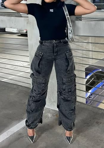 Tbahhir Distressed Ripped Cargo Jeans for Women High Waisted Baggy Wide Leg Boyfriend Y2K Streetwear Denim Pants Trendy4