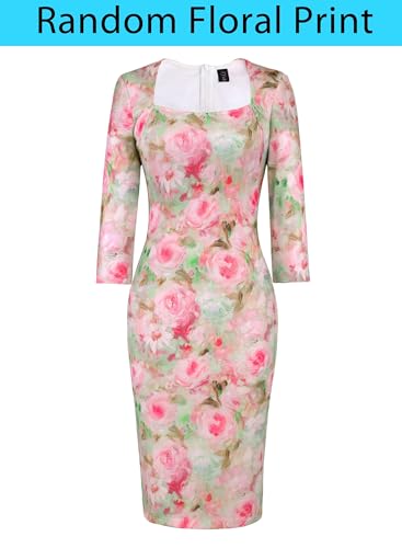 Image of VFSHOW Womens Vintage Square Neck Work Office Business Dress Elegant Casual Cocktail Party Church Bodycon Pencil Sheath Dress