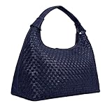 Hergestellt in Indien ANTONIO VALERIA Addison Damen Tote Bag aus geflochtenem Leder, Geflochtenes Blau