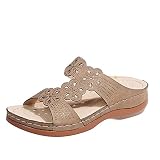 Damen Slingback Peep Toe Sandalen mit Strass Bequeme Beach Strandsandale Slippers Badeschuhe Hausschuhe Sommer Outdoor Sandals(1-Beige/Beige,41)
