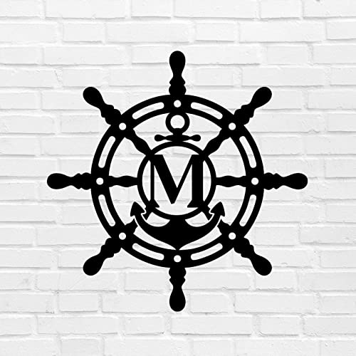 Alioyoit Metal Sign M Nautical Anchor Monogram Letter Customizable Metal Business Sign Retro Iron Metal Wall Cut Out Decor Sign For Living Room Lodge Workshop Yard Decoration 18 Inch #TOP12