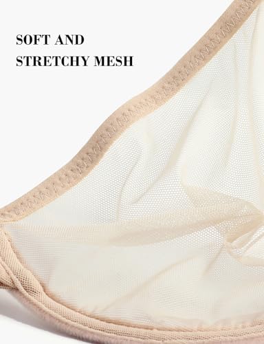 Image of YANDW Sexy Womens Mesh Front Closure Racerback Bras for Women See Through Plunge Non Padded Unlined Sheer Demi Bra Underwire