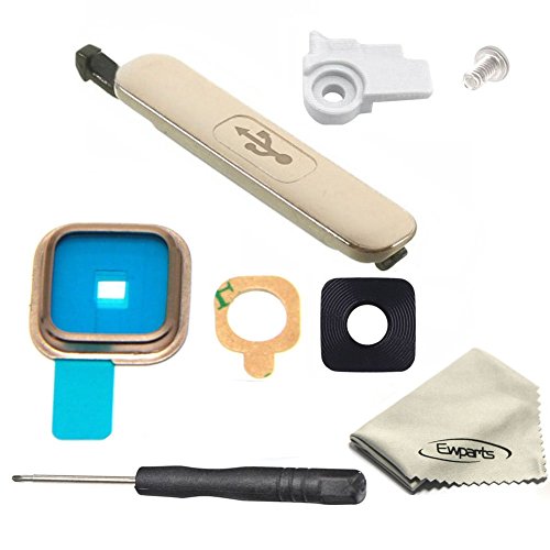 Ewparts for Samsung Galaxy S5 G900a G900t G900v G900p Camera Lens Cover +Waterproof Dust Plug Cover Repair Replacement Color Gold