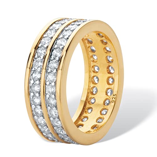 2.05 TCW Round Cubic Zirconia 14k Gold over Sterling Silver Double Row Gender Neutral Eternity Ring2