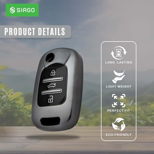 Image of SIAGO TPU Key Cover and Round Key Chain Compatible with MG Hector, 3 Button Flip Key (Grey)