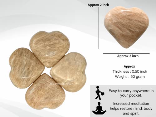 Image of Crystal Heaven Certified Cream Moonstone Heart Palm Pebbles Stones For Anxiety Stress Relief Massage-Aaa Grade Original Healing Gemstone Agate Heart Palm Stone For Yoga Meditation Spiritual