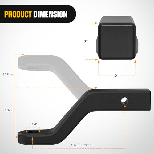 Image of Nilight Forged Trailer Hitch Mount Fits 2 Inch Receiver Square 5 /8 inch Hitch Pin Clip 17000 lbs 4 inch Drop, 1-1 /4 inch Hole, Gloss Black Powder Coat