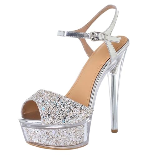 Women's Sparkly Platform Stiletto Heels Open Toe Fashion Wedding Dress Pump Sandals Shoes