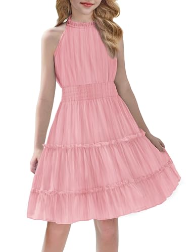 Arshiner Vestito per Bambine Rosa Senza Maniche Abito in Chiffon