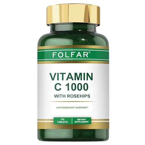 Folfar Vitamin C - 1000mg (120 Tablets) With Rose Hips| Antioxidant Protection Boost Immune System & Supports Healthy Skin| 120 DaysSupply Ascorbic Acid Supplement | Non- GMO Gluten Free