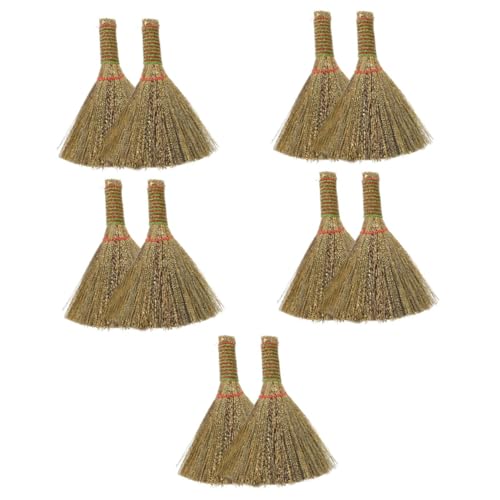 minkissy 10 escobas pequeñas de escritorio, escobas pequeñas Miscanthus para cocina, limpieza de escritorio para niños, mini batidor de escritorio