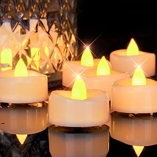 Image of merrynights Flameless Candles, 24Pack Timer Fake Candle, LED Tea Light Candles, Battery Operated Votives with 6 Hours Timer Auto for Halloween Christmas Wedding Decor-1.5'' D X 1.25'' H, Warm Yellow