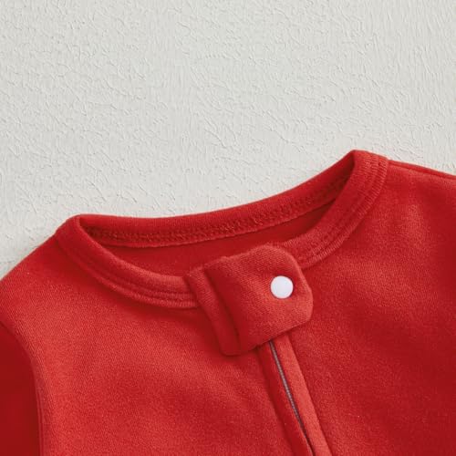 Lamuusaa Newborn Baby Girl Boy Christmas Outfit My First Christmas Footie Romper Zipper Bodysuit Jumpsuit Fall Winter Clothes4