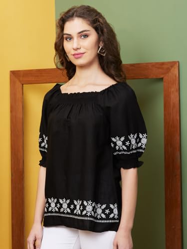 Image of Globus Women Square Neck Floral Print Strappy Peplum Fusion Tunic