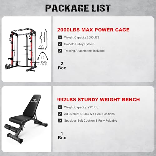 Image of JELENS C21 Power Cage, 2000LBS Multi-Function Power Rack with Independent Dual Pulley System, All-in-One Squat Rack for Cable Crossover, Home Gym Workout Machine