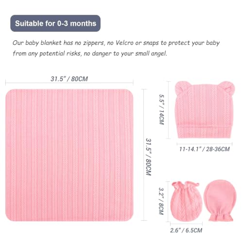 Image of DRESHOW BQUBO Newborn Receiving Blankets for Baby Girl Boy Swaddle with Bear Hat No Scratch Mittens Announcement Card Set for 0-3 Months