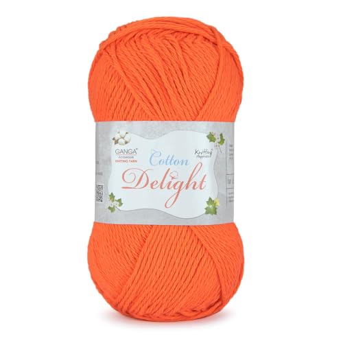 Ganga Acrowools Cotton Delight, Dk Weight Cotton Yarn, Oekotex Class L Certified 100G, 169M (A Tangy Orange)