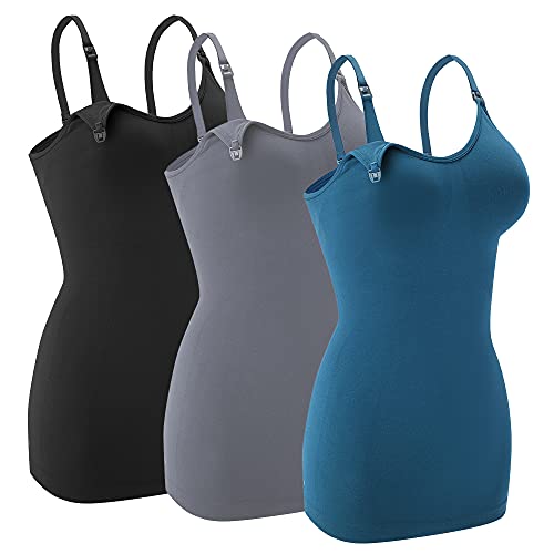 Image of Nursing Tank Tops for Breastfeeding - Pregnancy Must Haves Maternity Camisoles with Built in Bra